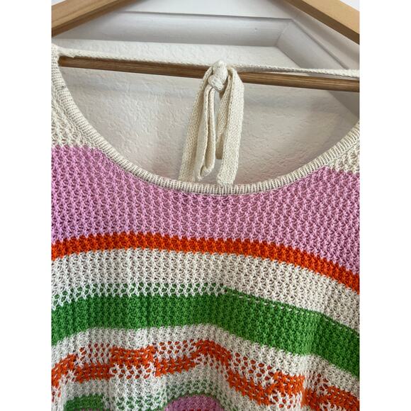 Grey Bandit Crochet Knit Striped Cropped Blouse Womens XL Beach Coastal Fairy - Picture 14 of 16
